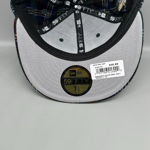 New Era 59Fifty Harry Potter Hogwarts Plaid Fitted Cap Size 7 1/2 New Green Wool - Picture 7 of 9